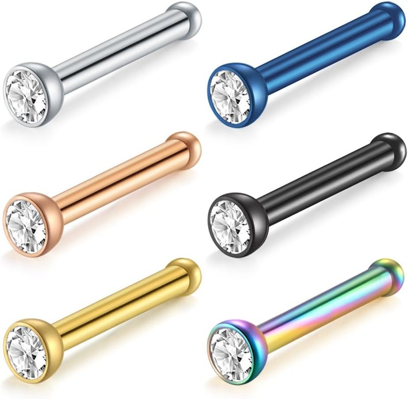 Incaton 20G Stainless Steel Nose Rings for Women Nose Rings Hoops L Shaped Nose Studs Screw Nose Piercing Jewelry for Women Men Silver Rose Gold Black Rainbow - Image 1